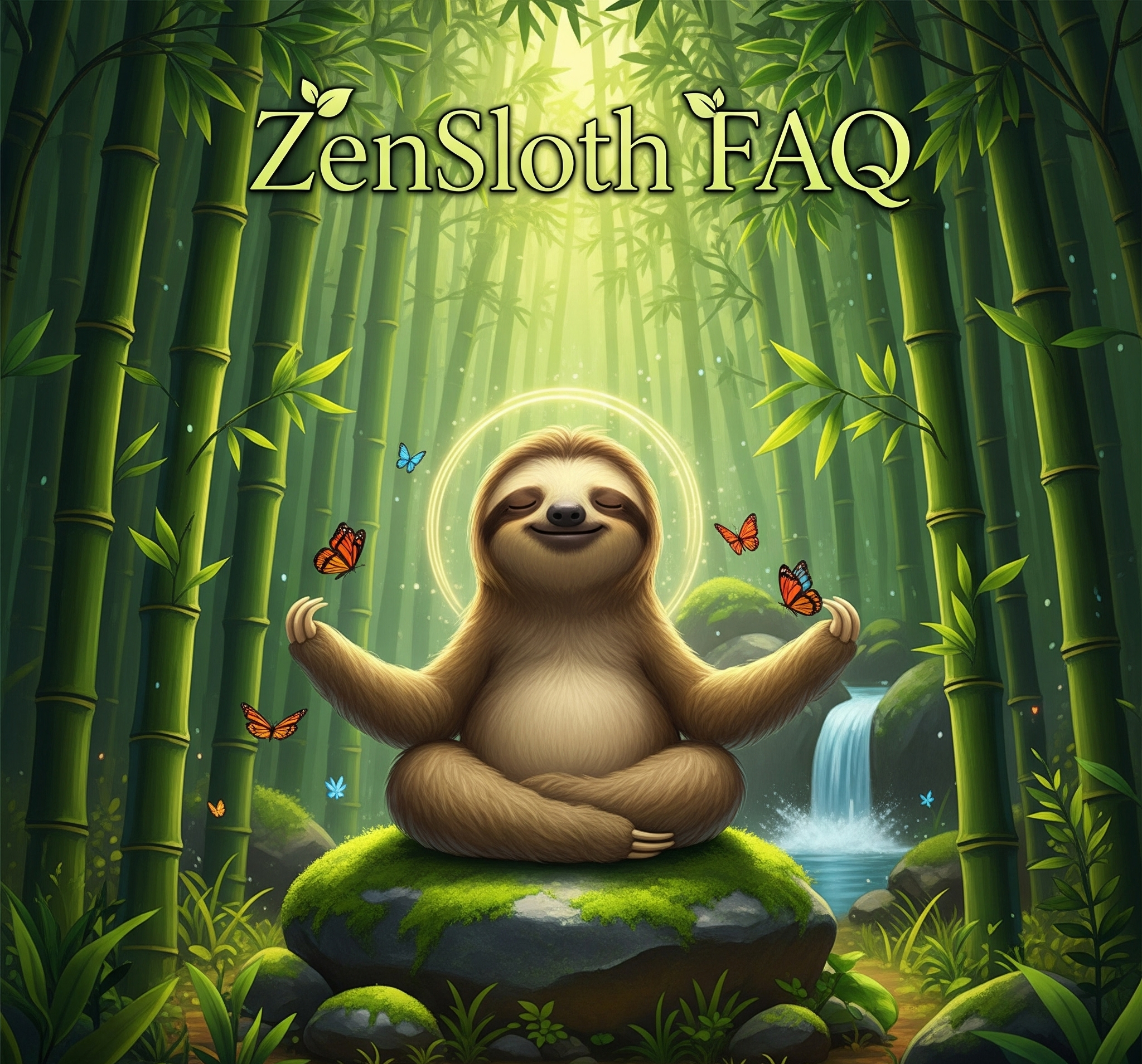 Zen Sloth character answering frequently asked questions.